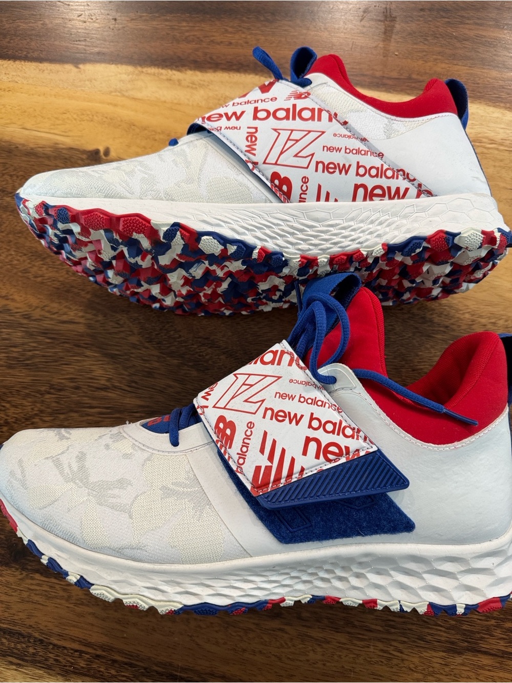 New Balance White, Red & Blue Logo Strap Sneakers - Picture 2 of 7
